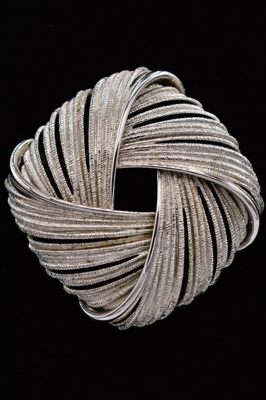 Monet Vintage Pin Brooch Brushed Textured Silver Tone Large Chunky 80s Bin4